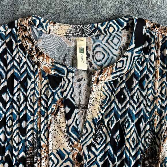 La Cera Malabar Batik Print Blouse Size M Flowy Stretchy 3/4 Sleeve NWOT - Picture 4 of 8